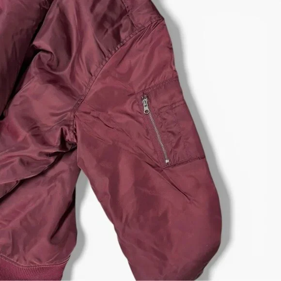 🌻NEW w/tag Label Go-To Bomber Jacket Marron Nylon Zip Front Long Sleeve Size L - Picture 4 of 9